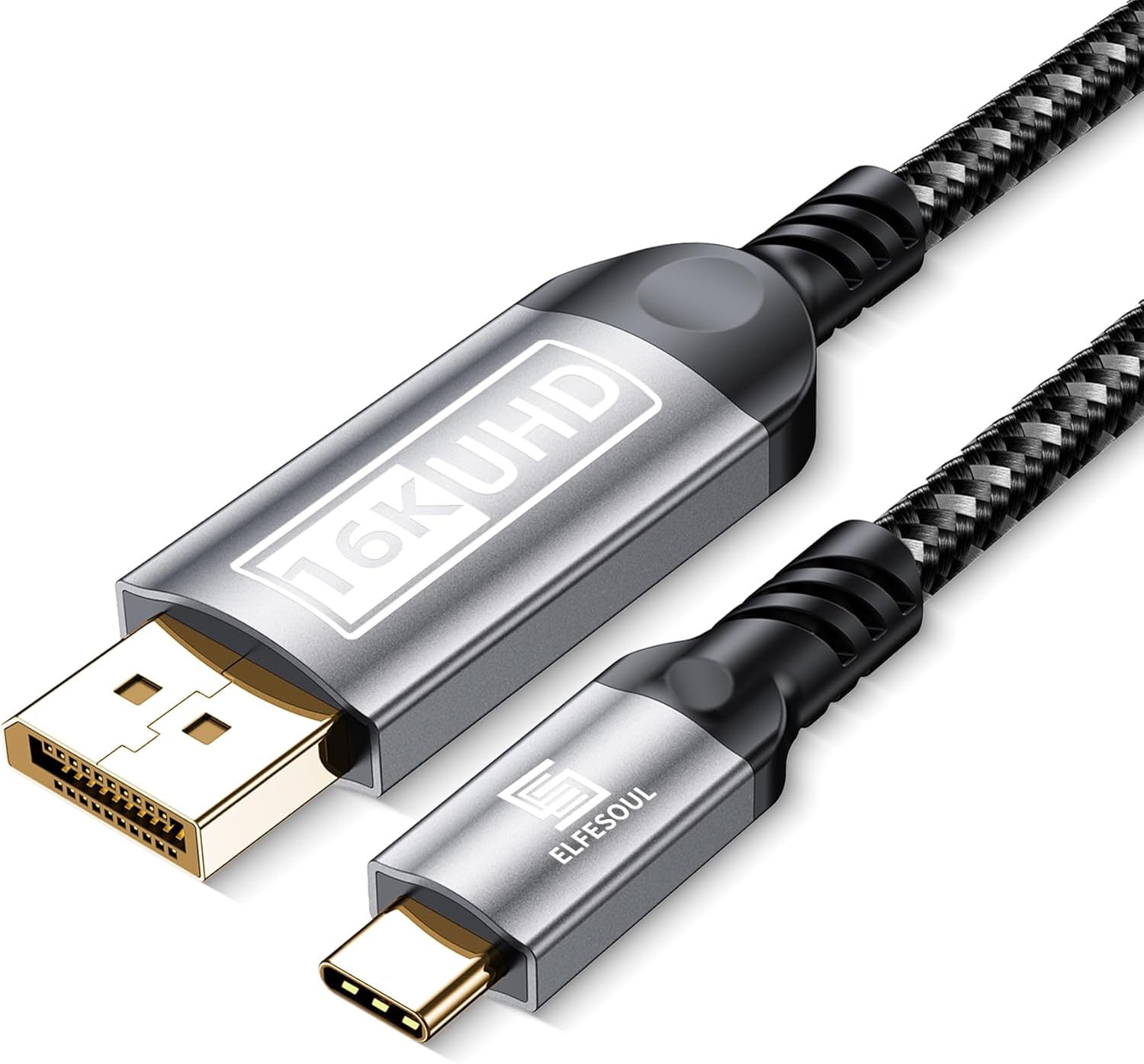 Elfesoul USB-C to DisplayPort Cable 6.6ft (16K@60Hz 8K@120Hz), 80Gbps USB C to DP 2.1 Cord Thunderbolt 3/4/5 Compatible with MacBook Pro/Air, for iPhone 17 Pro Max, for iPad Pro, for iMac, for XPS. - Image 1