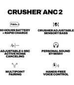 Skullcandy Crusher ANC 2 Wireless Over-Ear Bluetooth Headphones with Multi-Sensory Bass, Active Noise Cancelling, Up to 60 Hours Battery, Microphone for iPhone Android - Plasma - Image 3