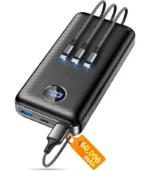 Portable Charger Power Bank, 60000mAh Battery Pack with 3 in 1 USB-C/iOS/Micro-USB Cable, 22.5W Fast Charging Portable Phone Charger, Travel Camping Essential Powerbank for iPhone 17/16 Samsung,Ebony